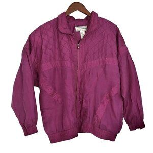 Vtg 80s 90s Westbound Sport Retro Windbreaker Jacket 100% Silk Pink Purple Sz S